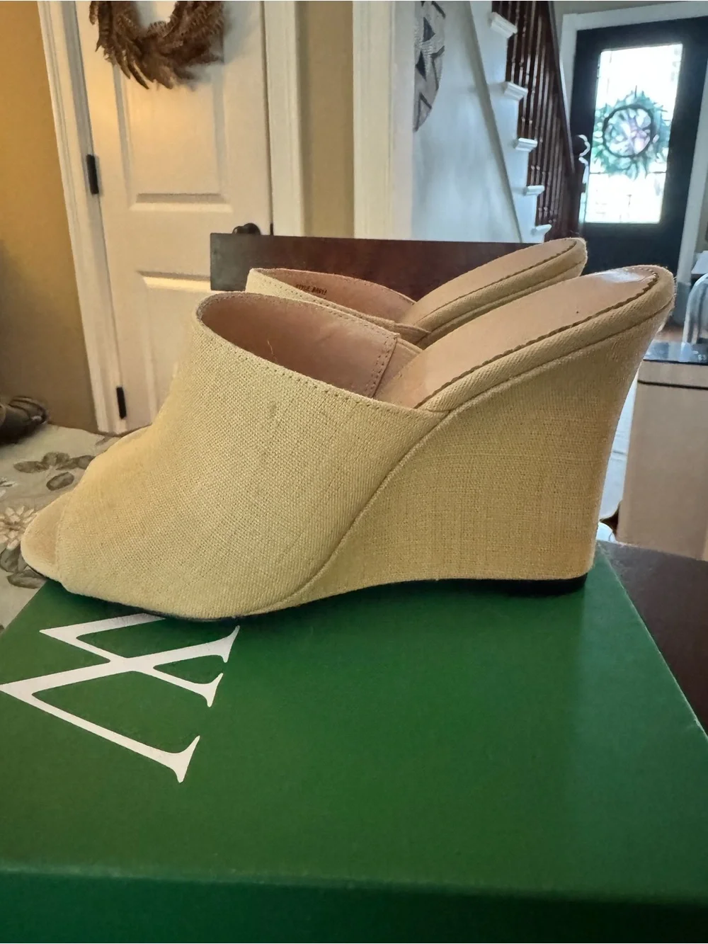 Khaki Linen J Crew wedges size 6